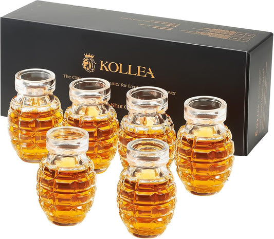 Kollea Grenade Shaped Shot Glass Set, Shot Cups with Heavy Base for Whiskey, Tequila, Vodka, Liquors, Set Of 6, 2.37 oz