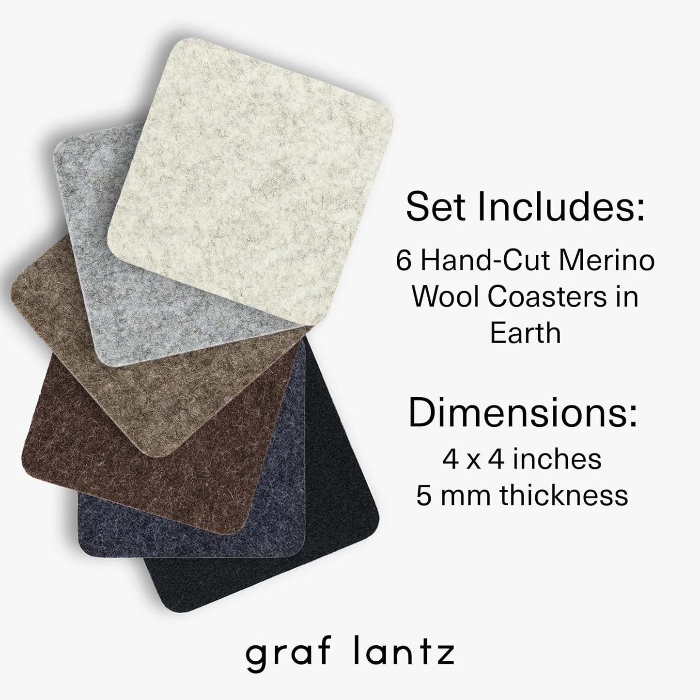 Graf Lantz - Bierfilzl Merino Wool Square Coasters Set of 6 - Earth (4"x4"x5mm) - Absorbs 30% of Weight - Natural German Wool - Heat Resistant, Sustainable, Reusable - Home Decor & Coffee Table Decor