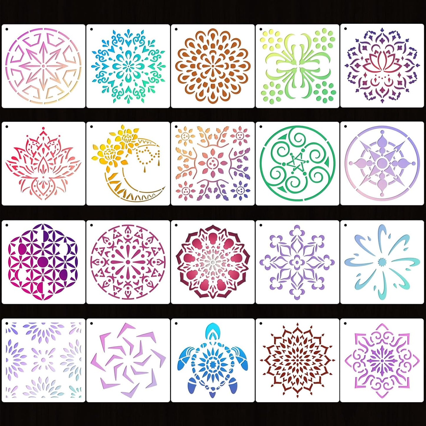 20 Pcs 4x4'' Mandala Stencils for Painting on Wood, Floor, Wall, Tile Fabric, Reusable Furniture Stencils Painting Template Mandala Template for DIY Rock Art Projects Decoration