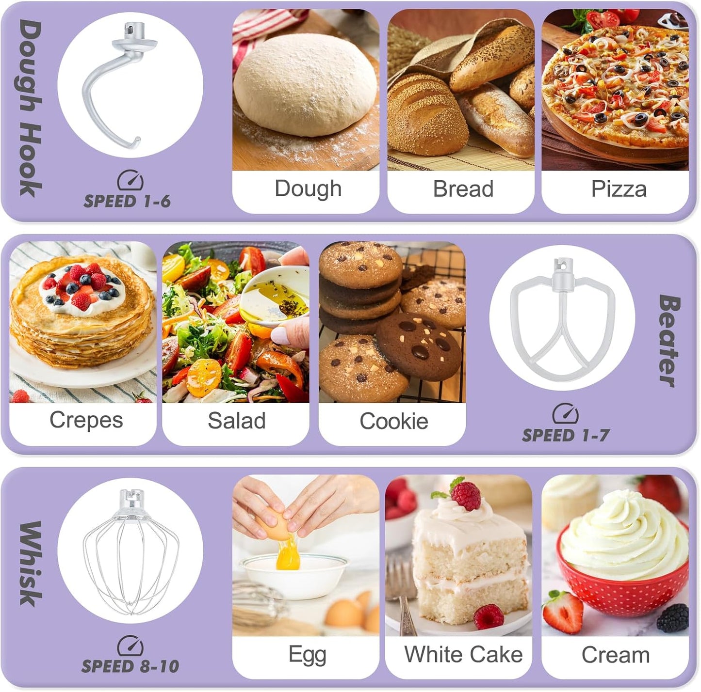 Kitchen in the Box Stand Mixer, 3.5 QT Small Electric Kitchen Mixer, 10-Speed Portable Lightweight Food Mixer with Stainless Steel Bowl, Egg Whisk, Dough Hook, Beater (Lavender Purple)