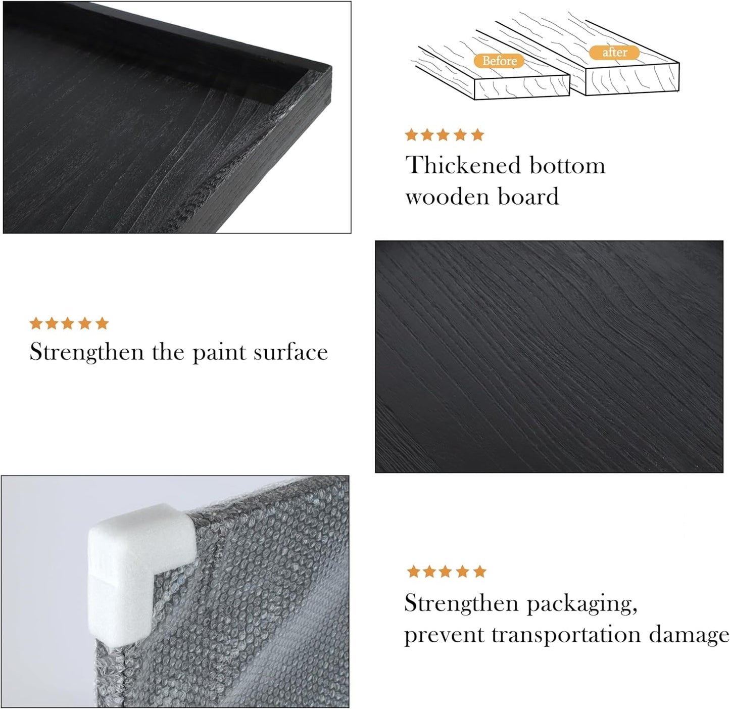 40"x20" Extra Large Long Rectangle Ottoman Table Tray - Black Rustic Wooden Serving Tray for Farmhouse Decorative Oversized Coffee Table Trays Living Room Kitchen Counter Breakfast