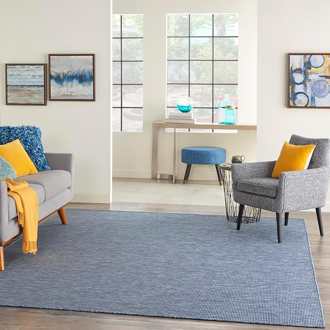 Nourison Positano Indoor-Outdoor Navy Blue 9' x 12' Area Rug, Easy Cleaning, Non Shedding, Bed Room, Living Room, Dining Room, Backyard, Deck, Patio (9x12)