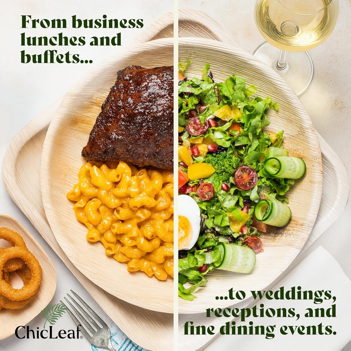 Chic Leaf Palm Leaf Bamboo Plates - 9-Inch Square, Pack of 50 - Eco-Friendly Compostable Platters - Microwave-Safe Disposable Plates - Durable Party Dishware