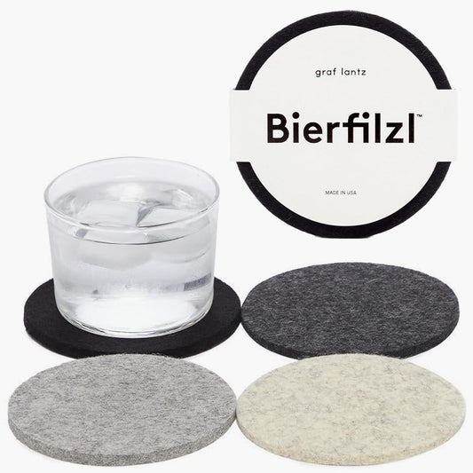 Graf Lantz - Bierfilzl Merino Wool Round Coasters Set of 4 - Noir (4" Circles) - Absorbs 30% of Weight - German Wool - Heat Resistant, Sustainable, & Reusable - Home Decor & Coffee Table Decor