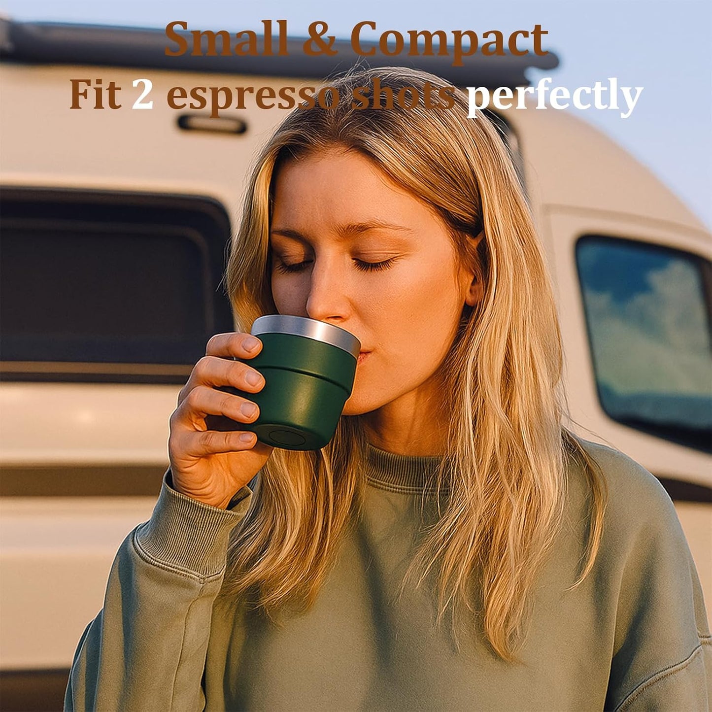 Zenbo 4 oz Espresso/Coffee Cups Set of 2, Ceramic-Lined Double Wall Vacuum Insulated 18/8 Stainless Steel, Stackable & Dishwasher Safe, Space-Saving, Compatible with Most Espresso & Coffee Makers