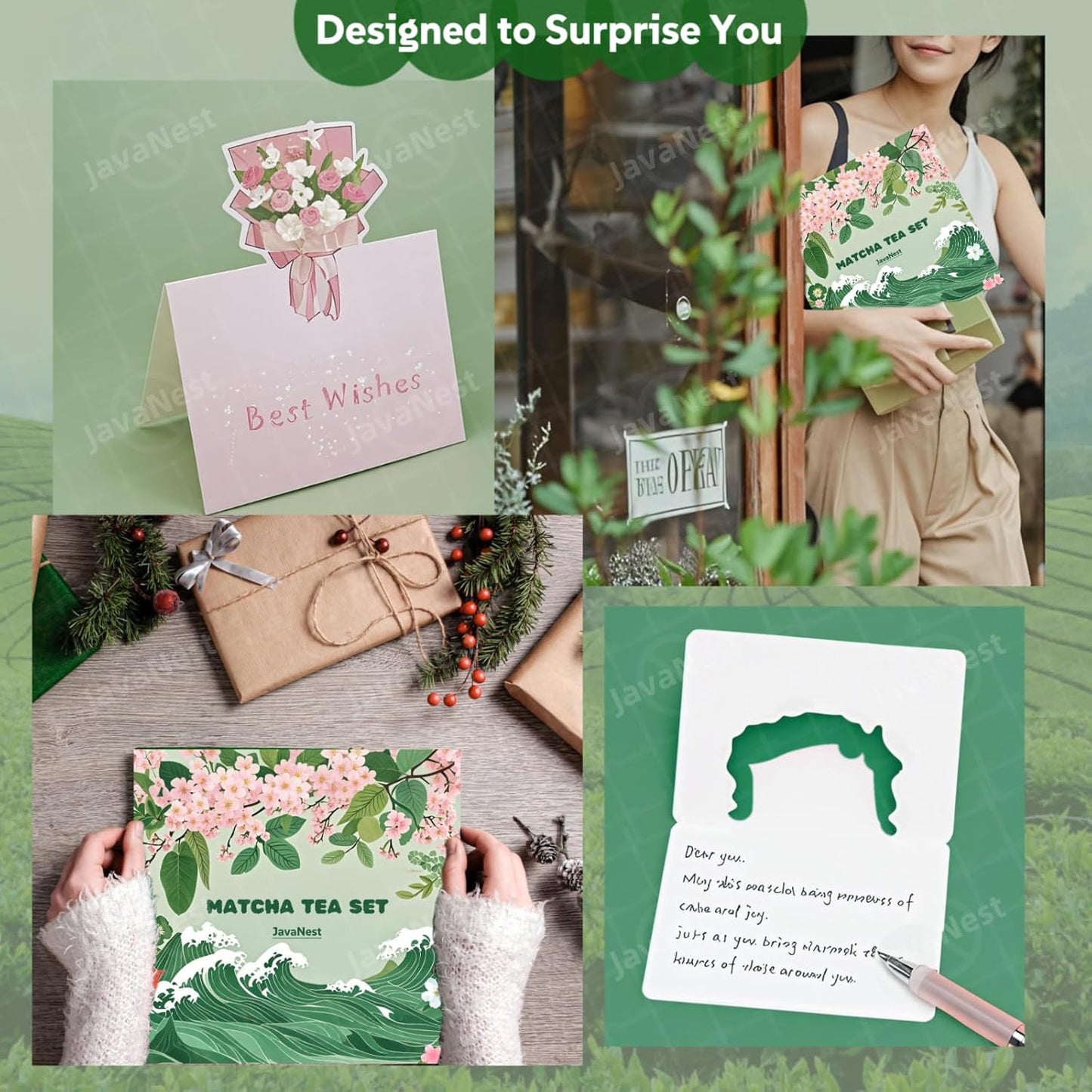 7-Piece Matcha Tea Set with Gift Card – 120-Prong Bamboo Whisk, Ceramic Bowl with Spout, Whisk Holder, Scoop, Spoon, Strainer & Scoop Holder – Ideal Gift for Matcha Lovers (White, 100-Prong)