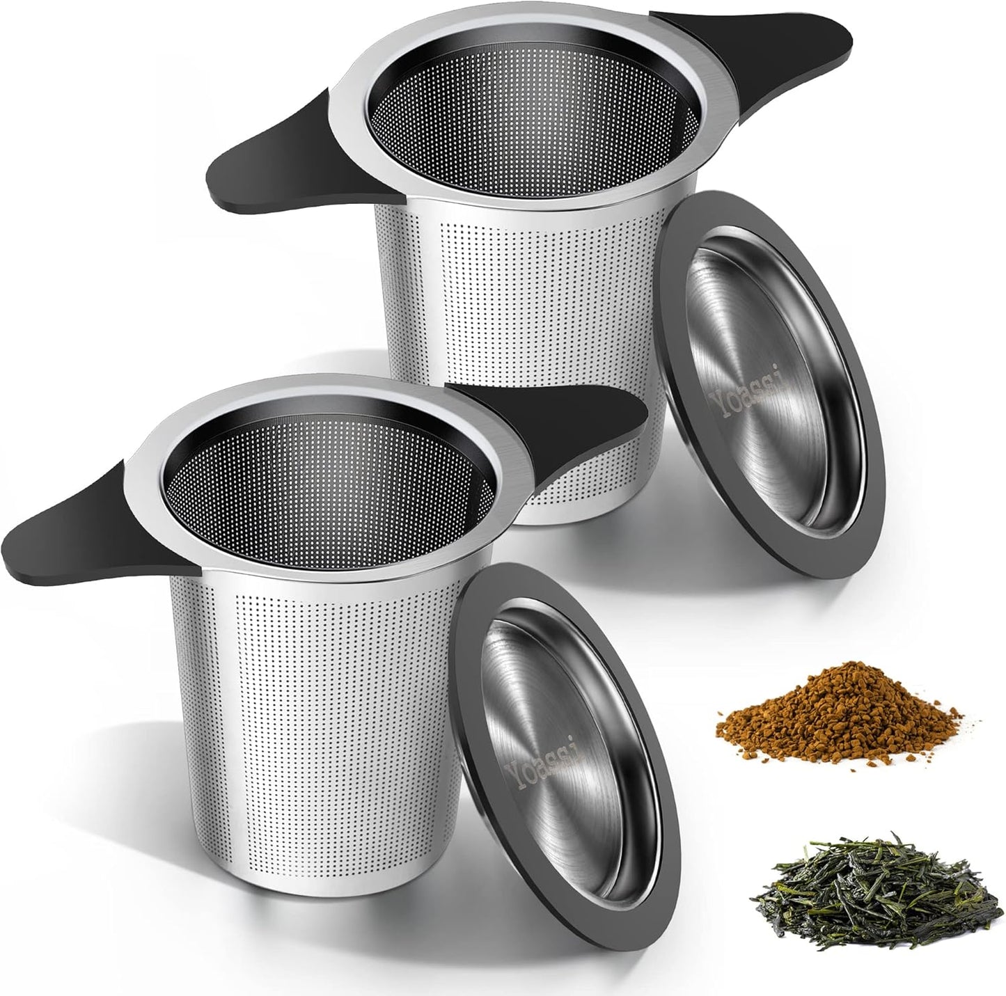 Upgraded Tea Infusers for Loose Tea, Silicone Covered Extra Fine Mesh 18/8 Stainless Steel Tea Strainer with Large Capacity & Double Handles to Steep Loose Leaf Tea and Coffee 2 Pack