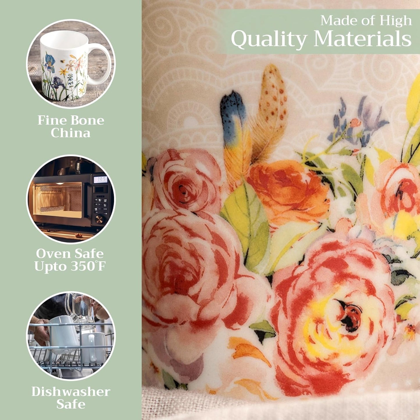 Maison d' Hermine Coffee Mug with Handles Fine Bone China Mugs Pack of Two Tea Cups for Hot Beverages Cappuccino Latte Home Restaurant Office Perfect for Gift (Ibiza - Beige, 12 Ounce)