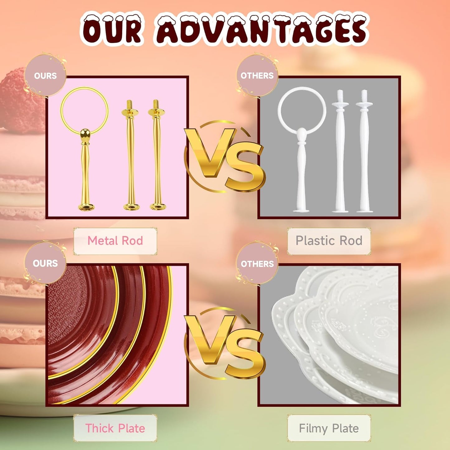 PinCute Cupcake Stand Holder - 3 Tier Cup Cake Dessert Stands, Plastic Tiered Serving Tray&Metal Rod for Birthday Party, Wedding, Tea Party, Baby Shower-Red