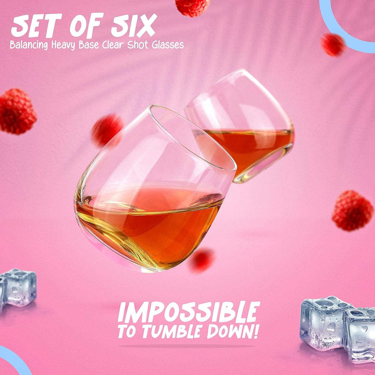 Cool Shot Glasses Set, Round Bottom Balancing Heavy Base Clear Glass, Tequila Vodka Scotch and Liquor Cordial Mini Cups, 2 oz, 6 pcs Gift set