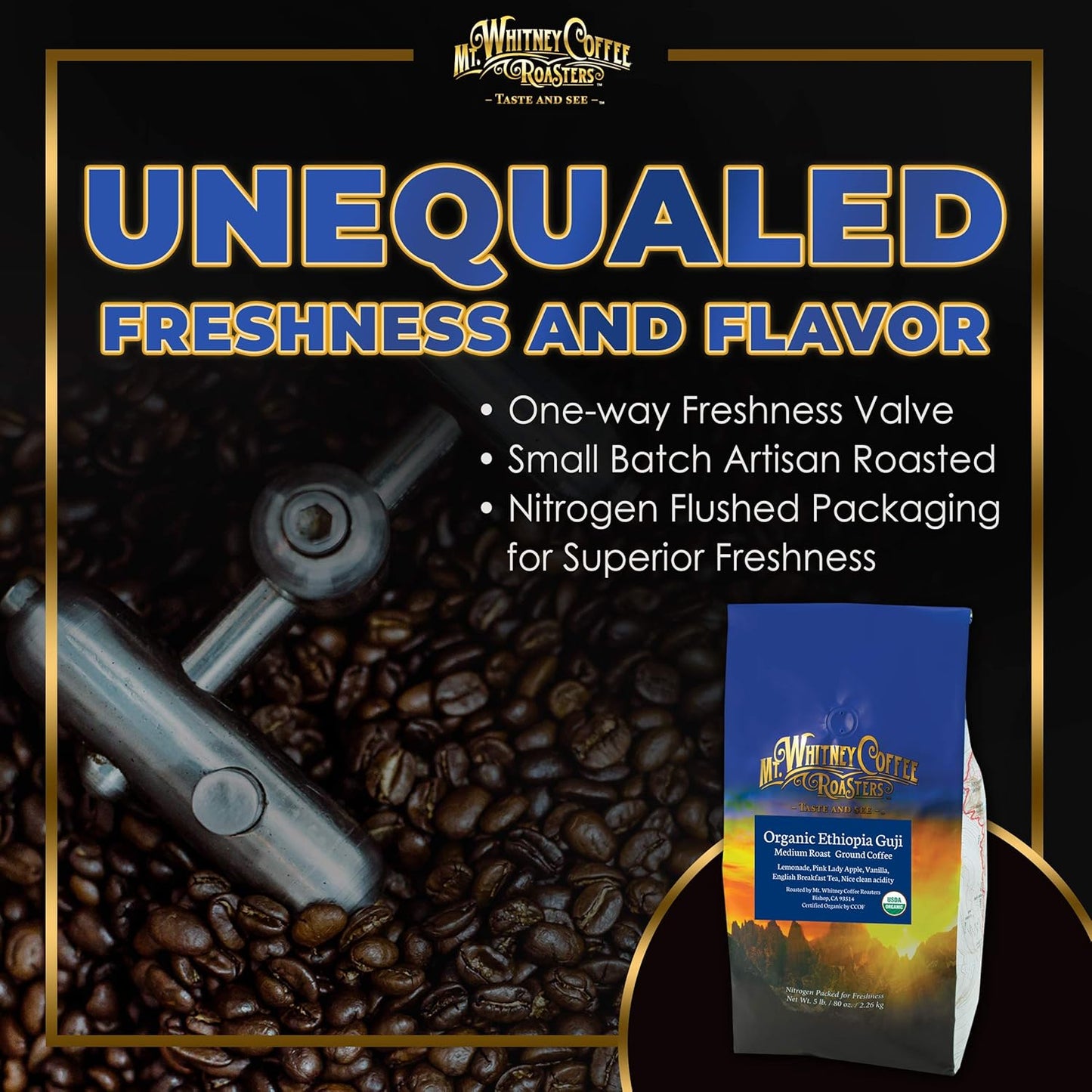 Mt. Whitney Organic Ethiopia Guji Coffee (Ground, 5 Lb)