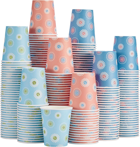 300 Pack Paper Cups 8 oz, Disposable Coffee Cups, Paper Coffee Cups 8 oz, Colourful Hot/Cold Beverage Drinking Cup for Water Juice or Tea, Office Party Home Travel - Daisy