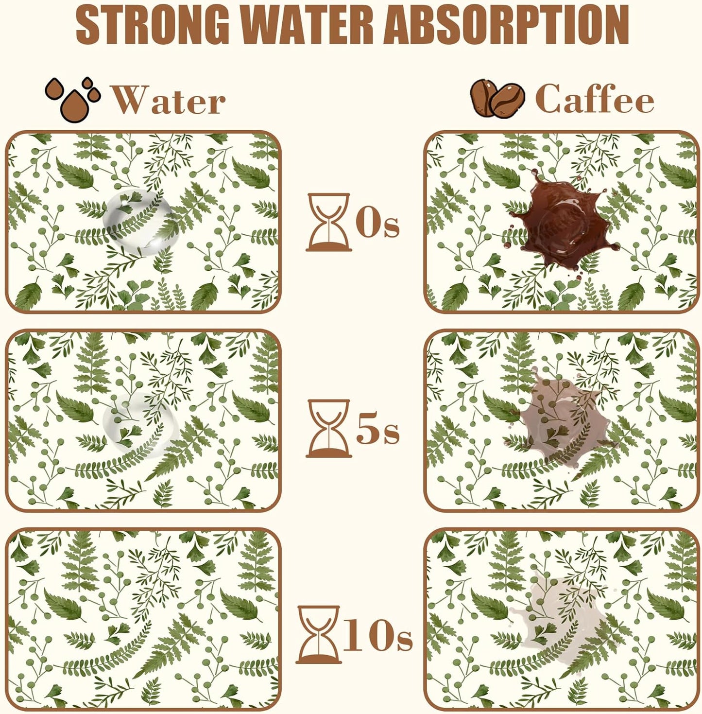 Green Leaf Coffee Mat Herb Dish Drying Mat for Kitchen Counter Hide Stain Rubber Backed Absorbent Coffee Bar Accessories Fit Under Espresso Machine, 15.7 x 23.6 Inch