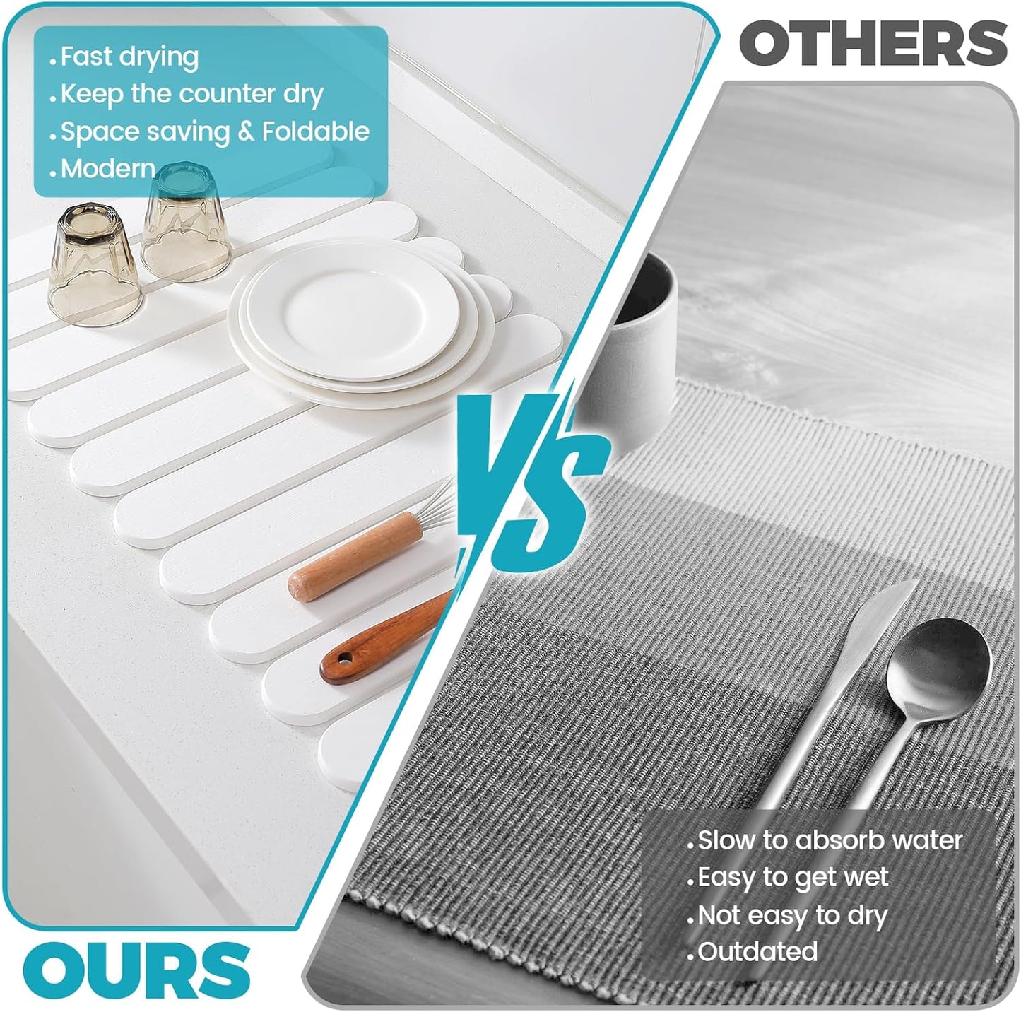 Extral Large Quick Dry Stone Drying Mat for Kitchen Counter,28"(L)x16"(W) Collapsible Eco-Friendly Absorbent Diatomaceous Earth Mat for Dishes Cups,Dish Drying Mats (White-Ellipse, 28x16 inch)