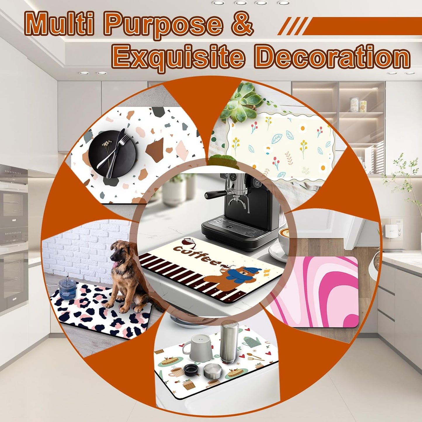 Coffee Maker Mat for Countertops, 12" X 20" Absorbent Dish Drying Mat for Kitchen Counter, Easy to Clean Kitchen Drying Matt Rubber Backing, Fit Under Coffee Espresso Machine Pot Dish Rack