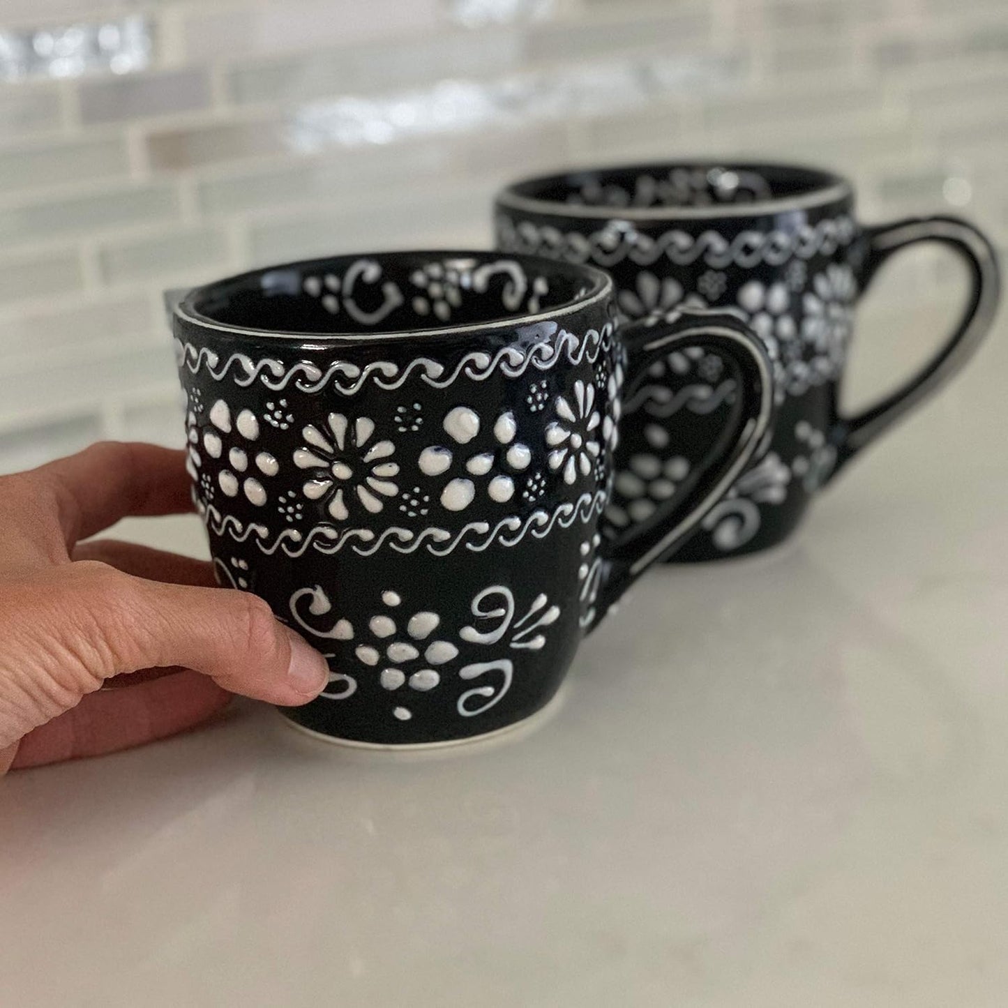 Encantada Handmade Hand-Painted Authentic Mexican Pottery Mugs (1-Pack, Ink)