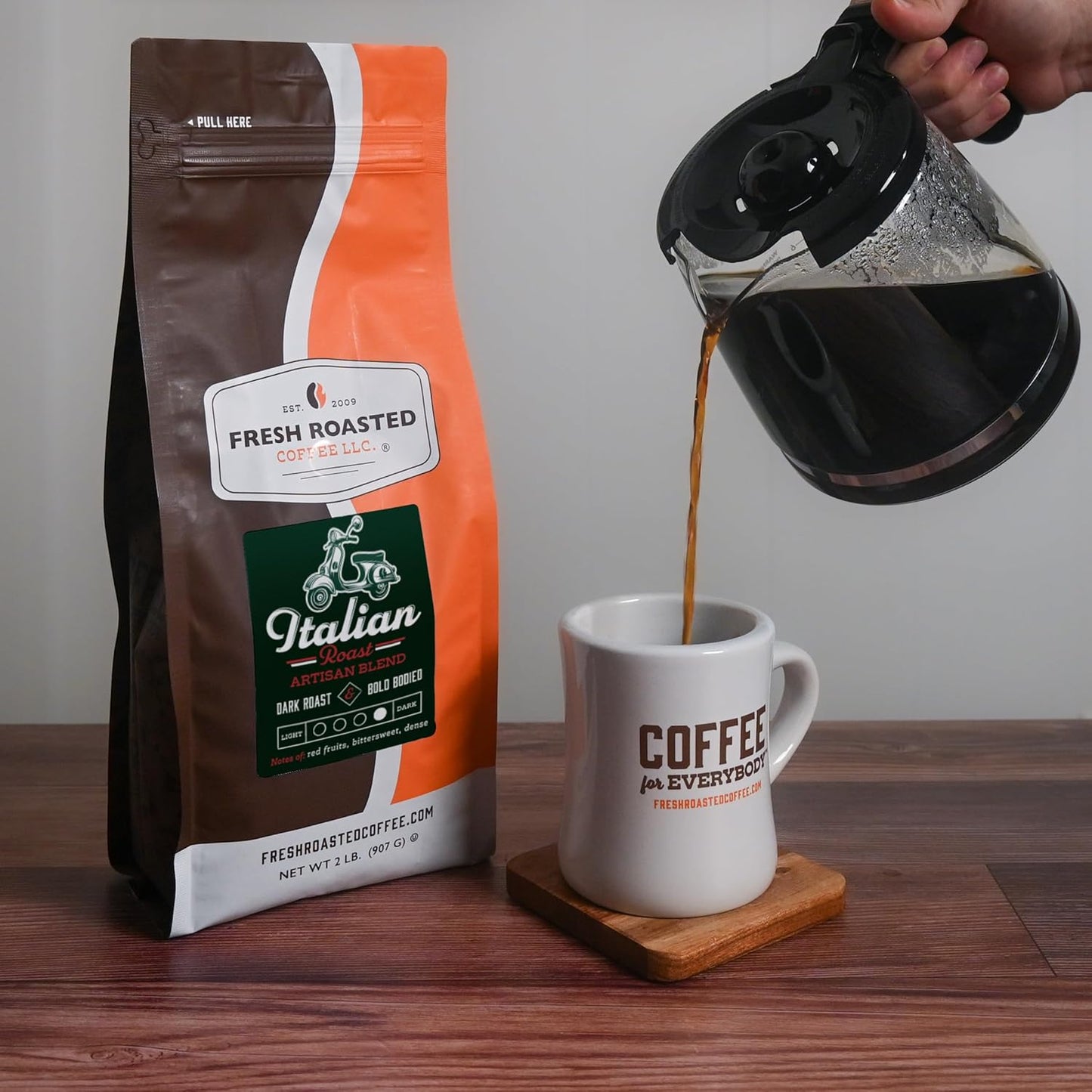 Fresh Roasted Coffee, Italian Roast, 2 lb (32 oz), Dark, Kosher, Whole Bean