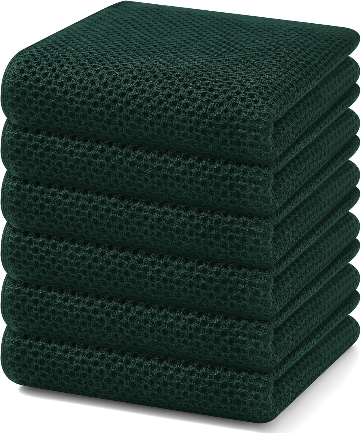 Homaxy 100% Cotton Waffle Weave Kitchen Dish Towels, Ultra Soft Absorbent Quick Drying Cleaning Towel, 13 x 28 Inches, 6-Pack, Blackish Green