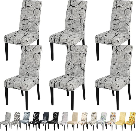 JQinHome Pattern Chair Covers for Dining Room Set of 6, High Stretch Removable Washable Parsons Chair Slipcover for Home Party Hotel Wedding Ceremony (6PCS, Lotus Gray)