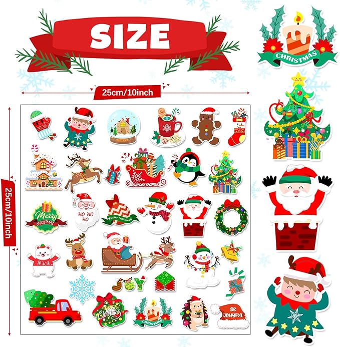 Window Clings Stickers for Kids Window Gel Clings Decals Thick Gel Clings Toddlers and Adults Classroom Home Nursery Airplane Birthday Party Supplies (Merry Christmas)