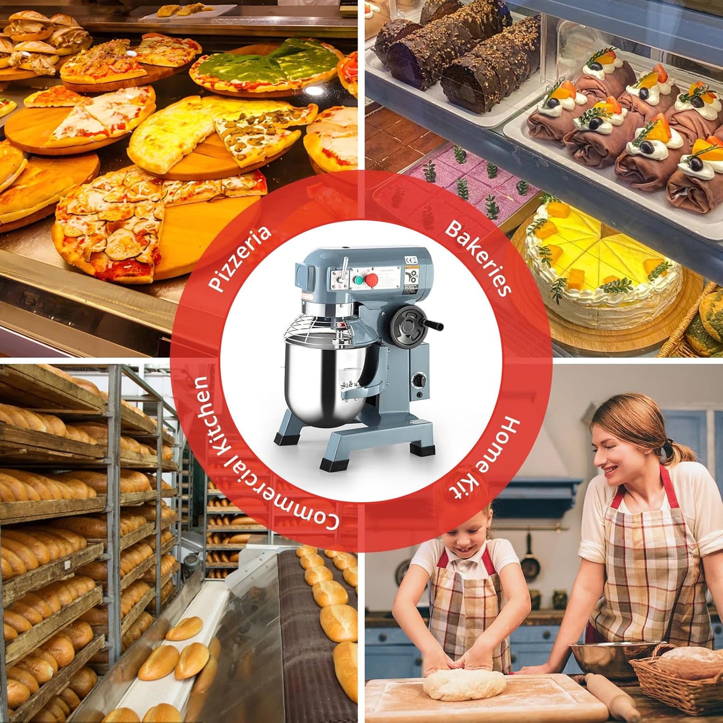 30QT Commercial Mixer, 1250W Stainless Steel Commercial Food Mixer with 3 Speed Adjustable, Large Capacity Commercial Stand Mixer Food Mixing Machine for Bakery Pizzeria Restaurant