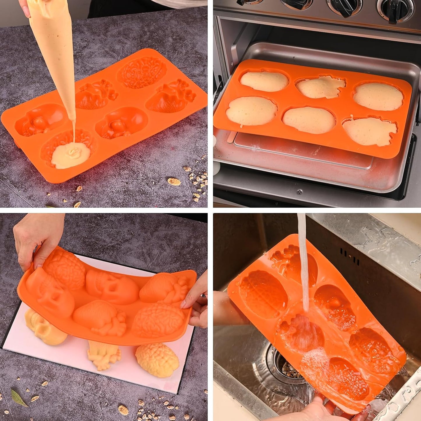 Sakolla Skull Brain and Heart Silicone Mold, 2 Pack Halloween Baking Molds for Make Human Organs shape Cake, Chocolate, Gelatin, Jelly, Soap and Resin