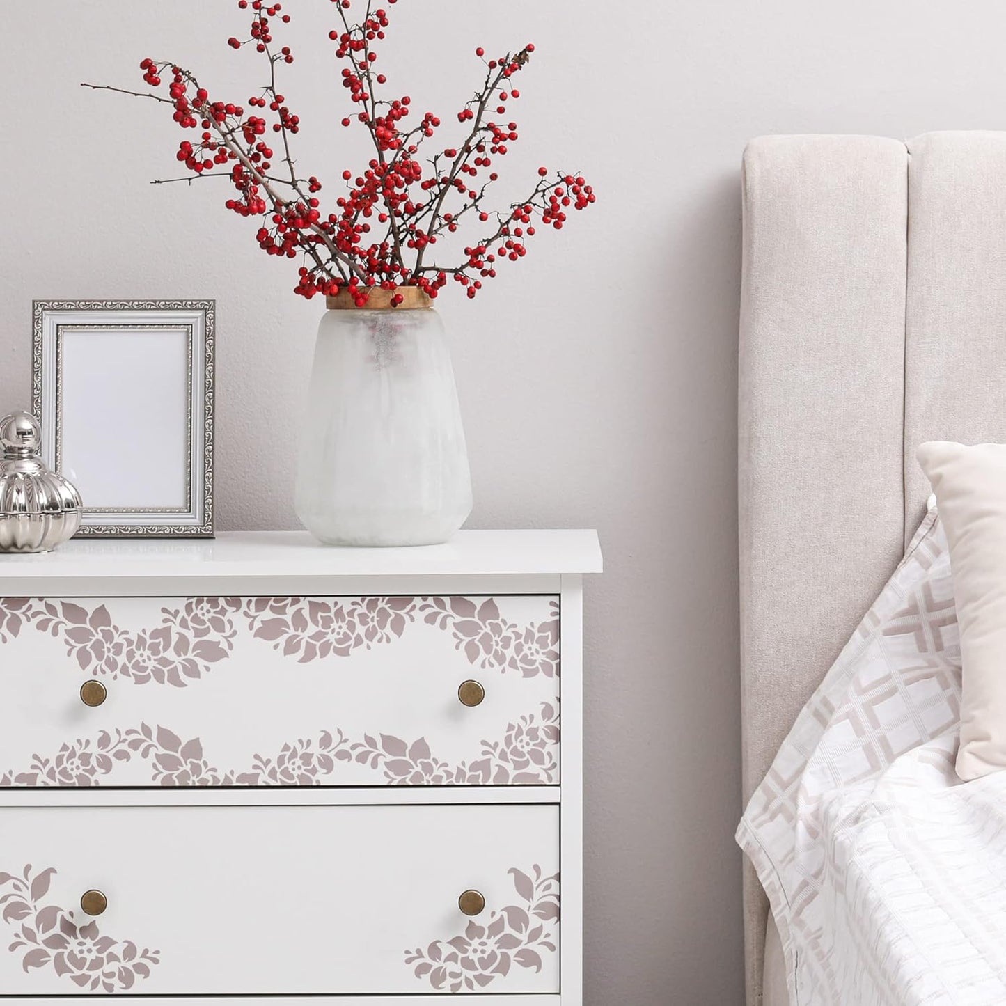 NAKLEO DIY Reusable Plastic Stencil - 15x21cm / 5.8” x 8.3” - Flowers Frame Floral - Art Craft Wall Painting Pattern Template Scrapbooking Decoupage - Fabric Furniture Wood