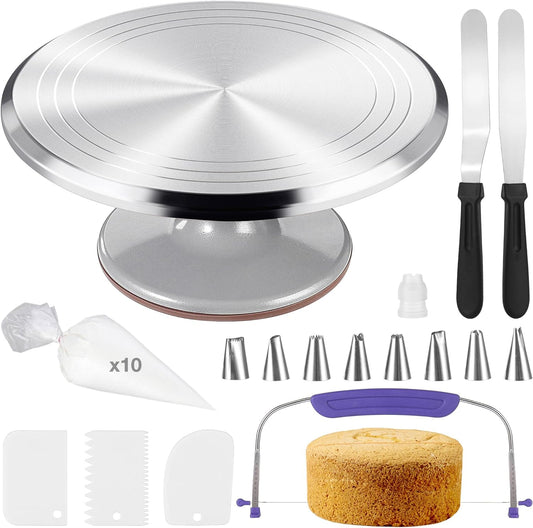 12 Inch Cake Turntable Decorating Stand with Aluminum,Cake Turntable Decorating Kit, Rotating Cake Stand for Cake,Cake Spinner Stand Set Pastries Cake Decorations Cake Turner Table Decorating Tools