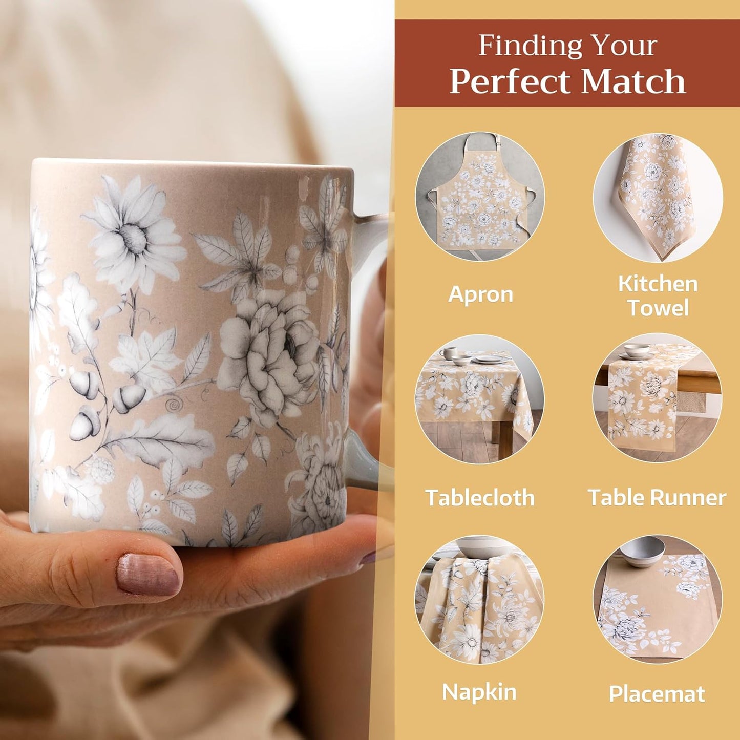 Maison d' Hermine Coffee Mug with Handles Fine Bone China Mugs Pack of One Tea Cups for Hot Beverages Cappuccino Latte Home Restaurant Office Perfect for Gift (Pretty Autumn - Mono Autumn, 15 Ounce)