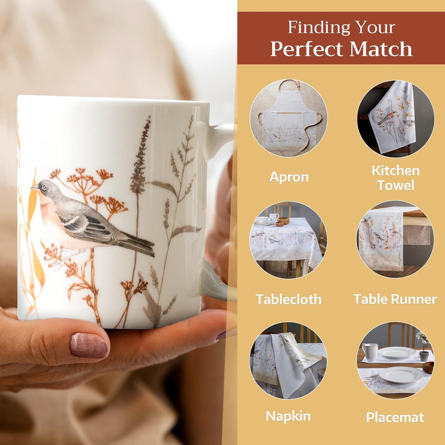 Maison d' Hermine Coffee Mug with Handles Fine Bone China Mugs Pack of One Tea Cups for Hot Beverages Cappuccino Latte Home Office Perfect for Gift (Meadow Florals - Beige Meadow Sunrise, 15 Ounce)