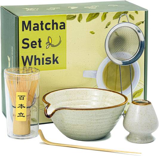 Matcha Whisk Set,Matcha Set,Matcha Kit,Matcha Bowl with Spout,Scoop,Sifter,Bamboo Whisk,Chasen Holder,Unique Gifts for Women Grifend,Gifts for Christmas, Birthday,Halloween