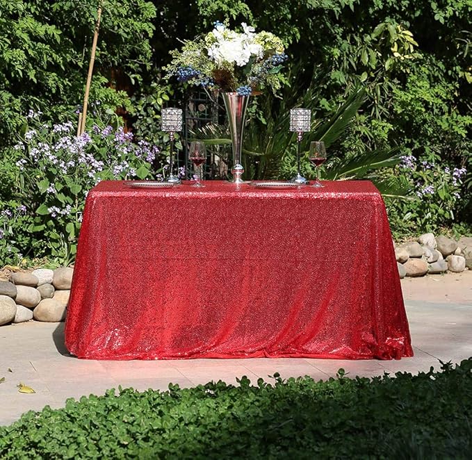 SquarePie Sequin Tablecloth 50 x 72 Inch Red Sparkly Table Linen for Wedding Party