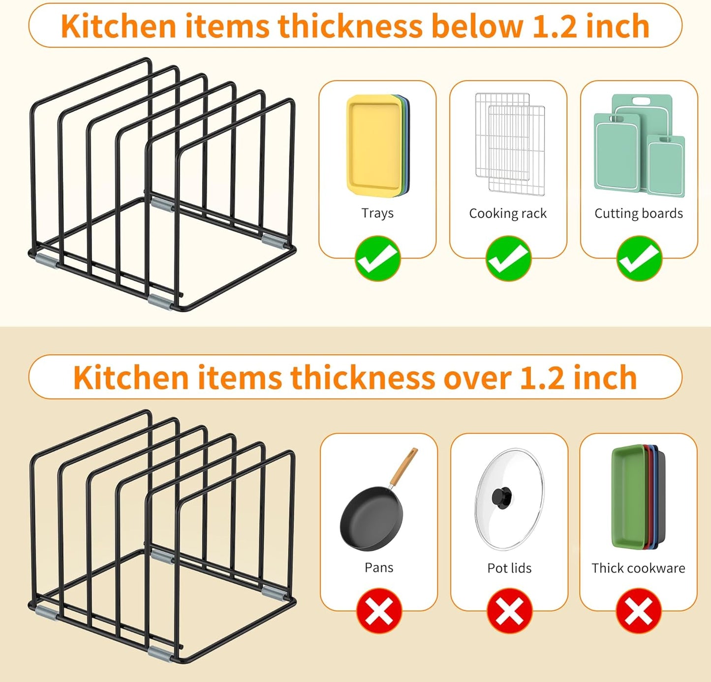 Cutting Board Organizer, [2-Pack] Kitchen Cabinet Organizer, Divided Rack with 5 Slots for Baking Trays, Cutting Boards - Cookie sheet Organizer Inside Cabinet, Baking Sheets Holder (Large)