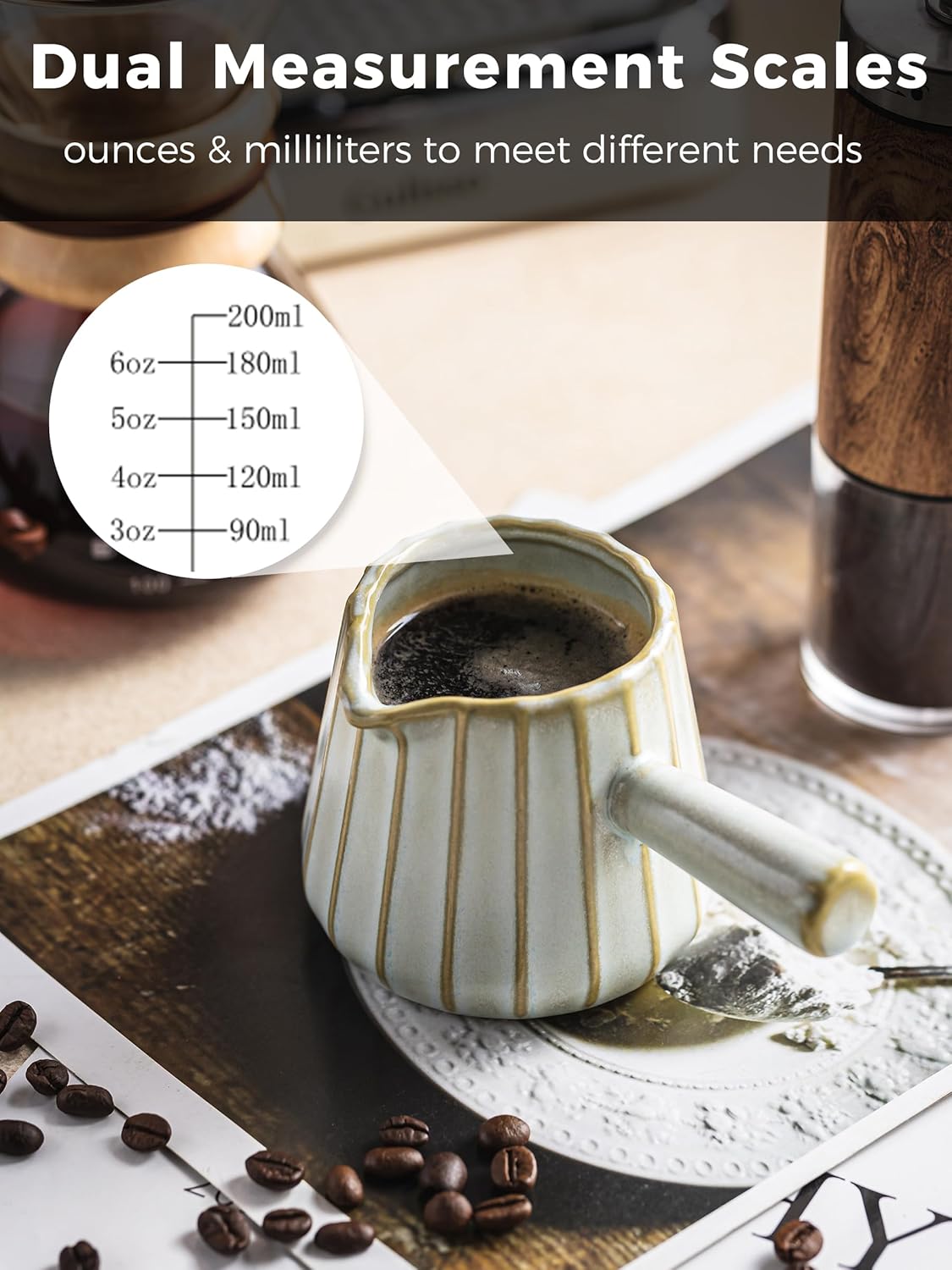 Espresso Cups, Ceramic Espresso Measuring Cup with Handle, Expresso Shots Cups with Scale, Espresso Accessories, 200ML /6 OZ, Light Green