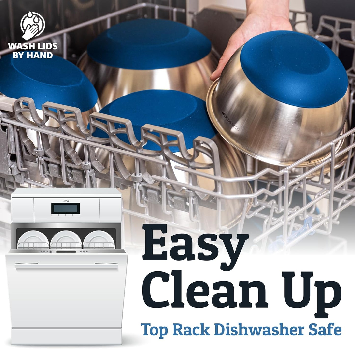 Priority Chef Stainless Steel Mixing Bowls with Lids Set, 3 Grater Attachments, Airtight Lids, Non-Slip Silicone Base Mixing Bowl Set, Large Prep Metal Mixing Bowls for Kitchen, Blue