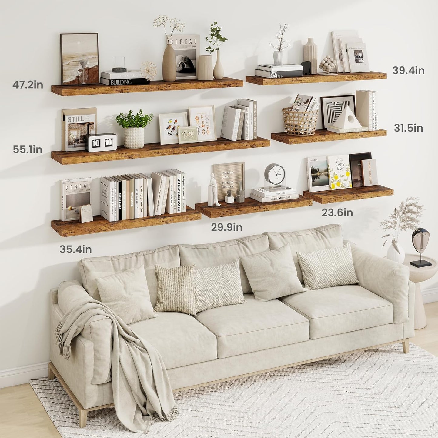 Fun Memories Floating Shelves for Wall, 30 Inch Rustic Wood Wall Mounted Shelves for Bathroom, Bedroom, Kitchen, Living Room, Deep Floating Shelves for Storage & Home Decor (Brown,Set of 2)