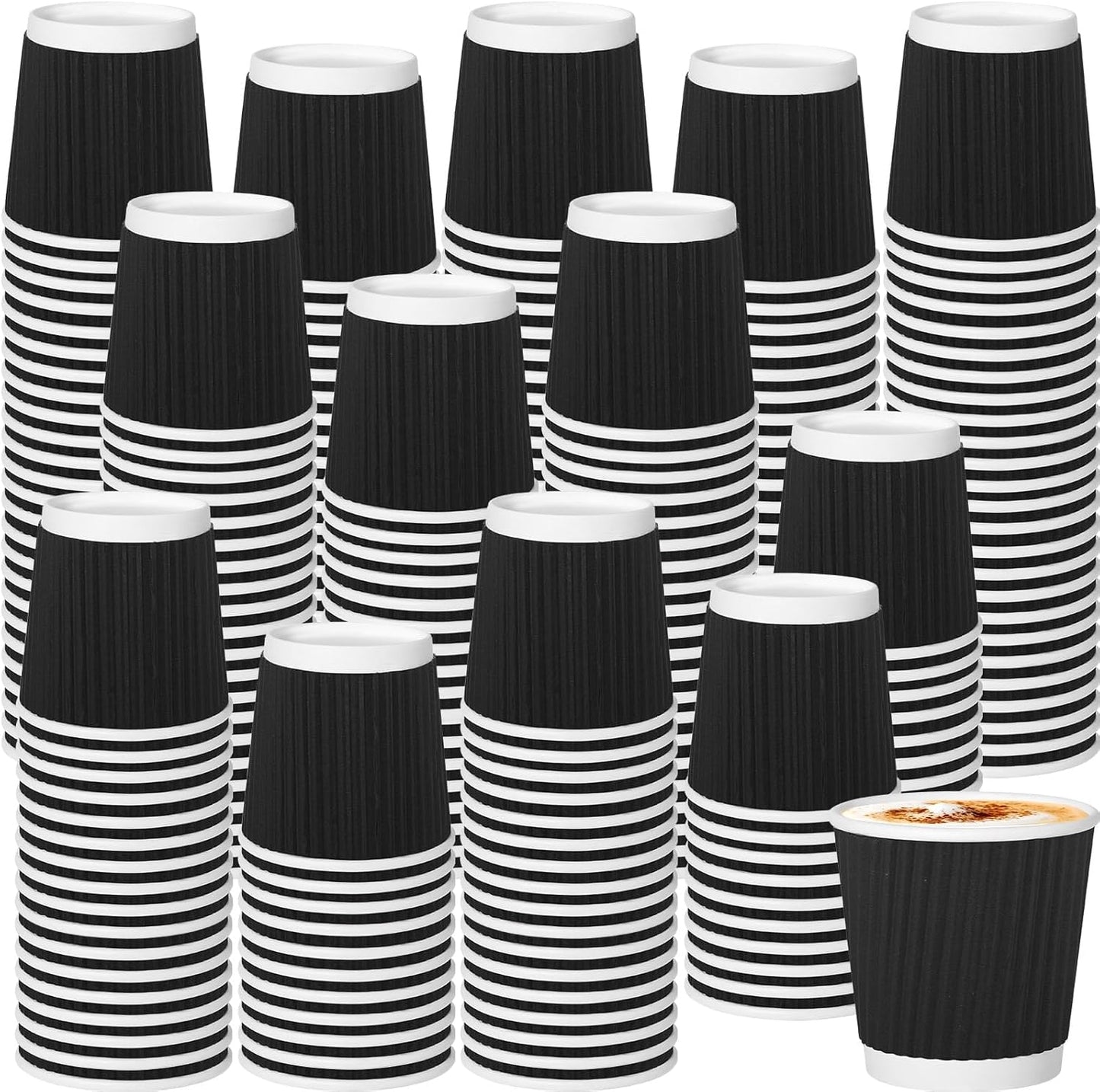 500 Pack Paper Espresso Coffee Cups, 4 oz Disposable Coffee Cups,Corrugated Insulated Ripple Wall, Paper Ripple Cup for Coffee, Hot Chocolate and Hot Tea Drinks -Black