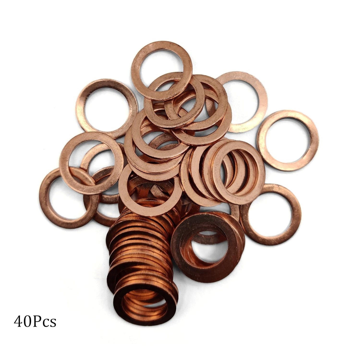 M14 Flat Washer Copper Sealing Ring, 14mm ID 20mm OD 1.5mm Thickness Metric Sealing Gasket, 40 Pieces