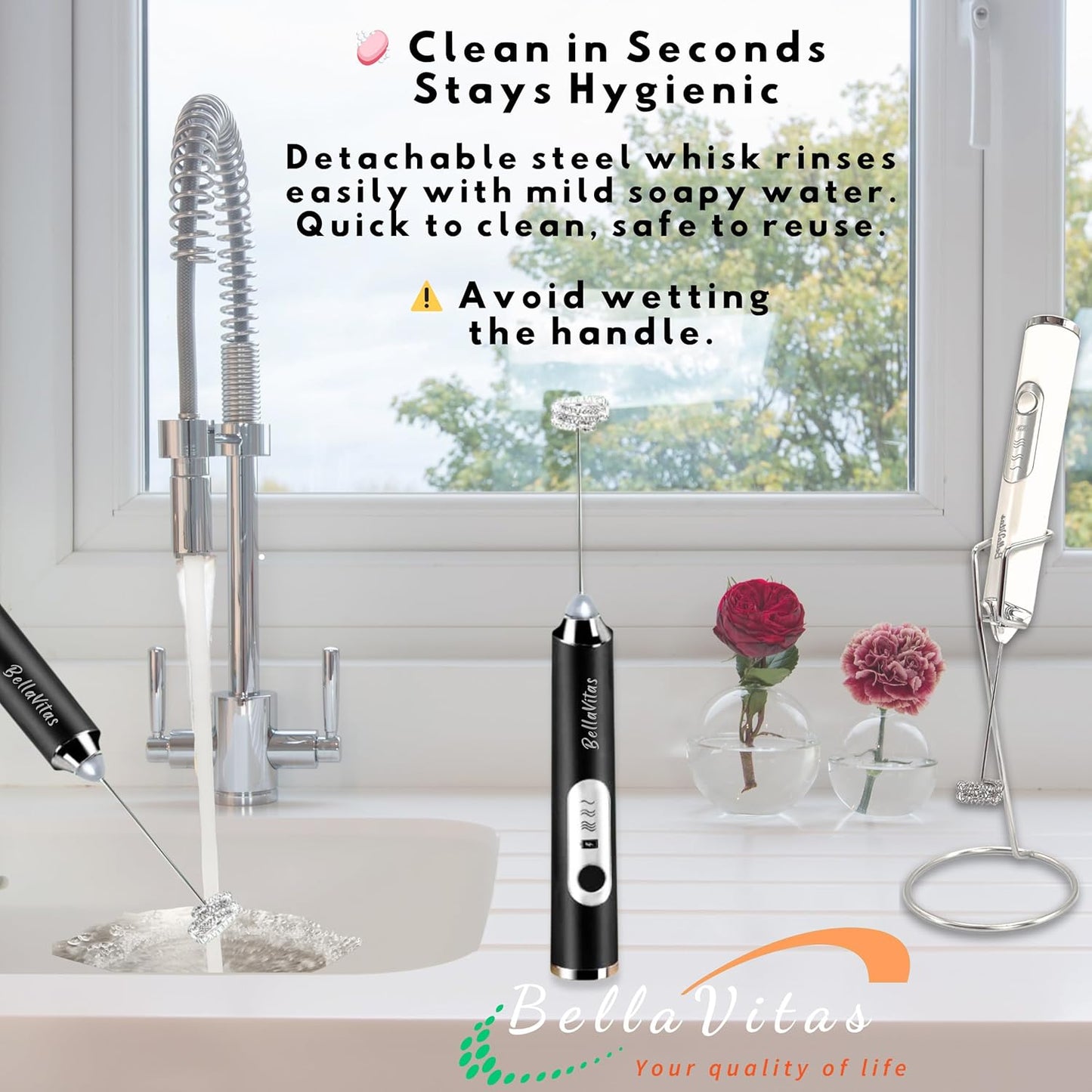 Milk Frother Handheld Rechargeable 3-Speed Electric Frother Wand Whisk Foam Maker Drink Mixer with Stand, 2 Whisks, Spice Shaker, Art Stencils, Art Pen for Coffee Latte, Cappuccino, White