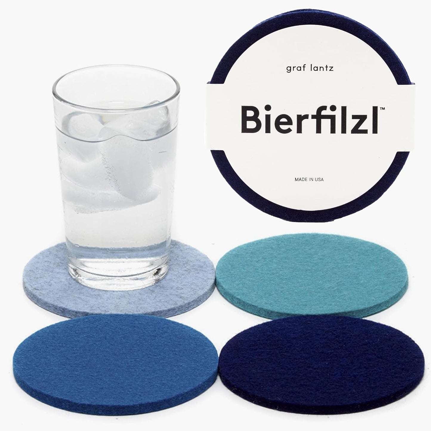 Graf Lantz - Bierfilzl Merino Wool Round Coasters Set of 4 - Ocean (4" Circles) - Absorbs 30% of Weight - German Wool - Heat Resistant, Sustainable, & Reusable - Home Decor & Coffee Table Decor