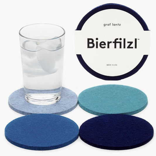 Graf Lantz - Bierfilzl Merino Wool Round Coasters Set of 4 - Ocean (4" Circles) - Absorbs 30% of Weight - German Wool - Heat Resistant, Sustainable, & Reusable - Home Decor & Coffee Table Decor