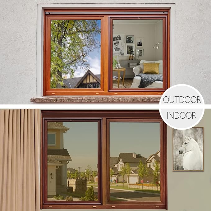 HIDBEA Window Privacy Film Daytime, Heat Control Sun Blocking Anti UV Non-Adhesive Self Static Cling One Way Mirror Window Tint for Home (Brown-Silver, 35.4 Inch x 8.2 Feet)