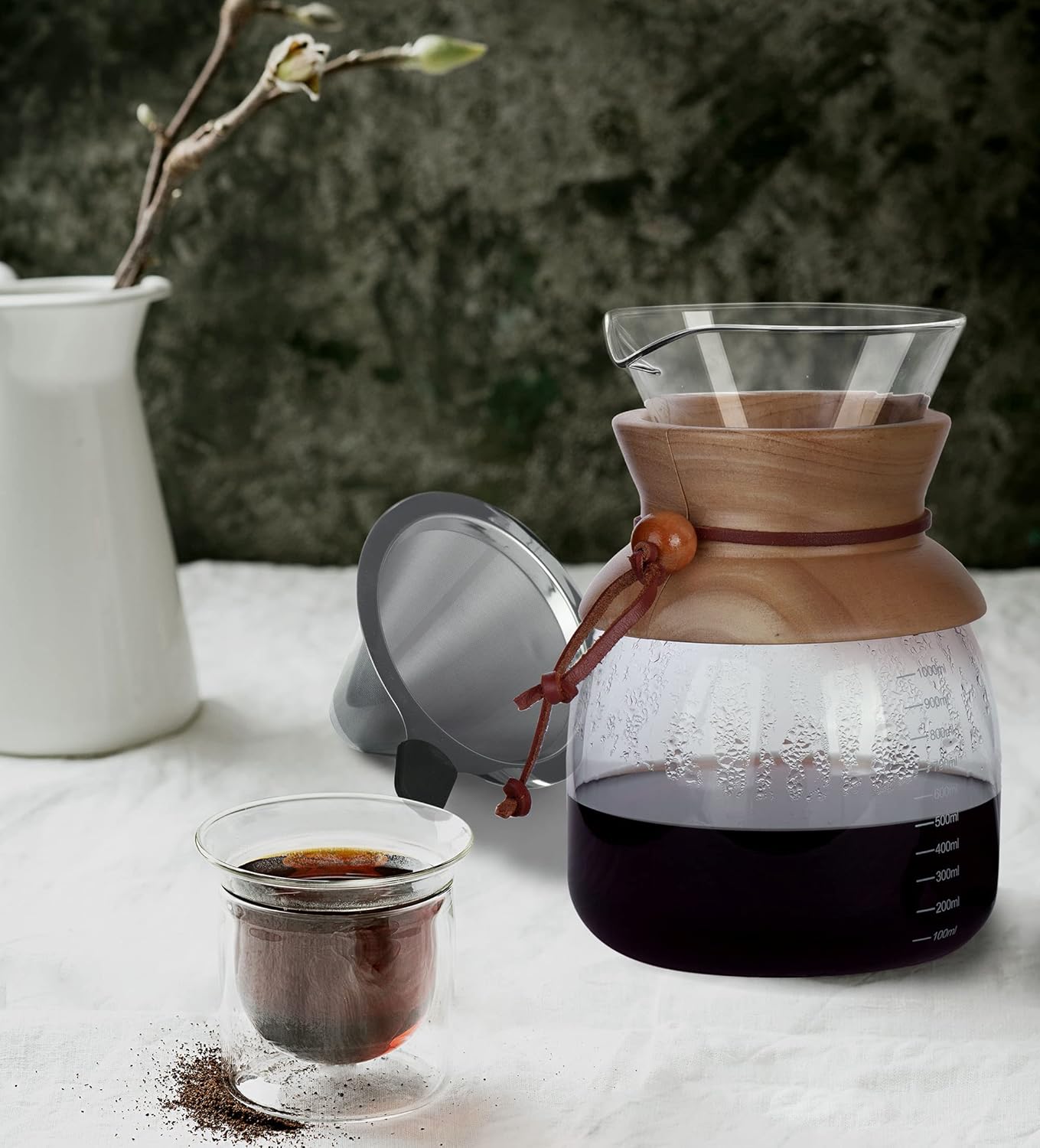 AGOGO Pour Over Coffeemaker Dripper with 304 Stainless Steel Filters Carafe High Capacity 10 Cup