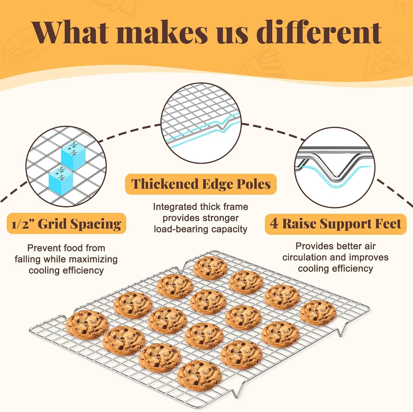 Cooling Racks for Cooking and Baking - 2 PCS 11.65" x 16.85" Grid Wire Baking Rack for Oven Cooking, Baking, Grilling, Roasting -Dishwasher Safe Bacon Rack- Fits Half Sheet Cookie Pan