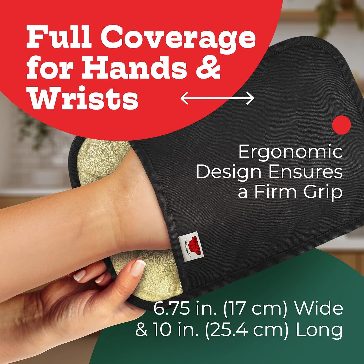 Big Red House - Silicone Pot Holders- Set of 2 Black- 10x3- Heat Resistant Kitchen Protectors for Hot Pans and Baking Professional Grade Cooking Mitts