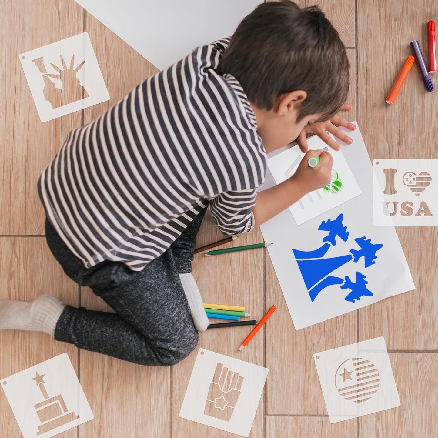 100 Pcs Stencils for Painting on Wood Reusable Stencil Crafts Drawing Templates Holiday Stencils Wall Paper Stencil Set for DIY Art Scrapbook Home Decor 2 x 2 Inch (Patriotic Style)