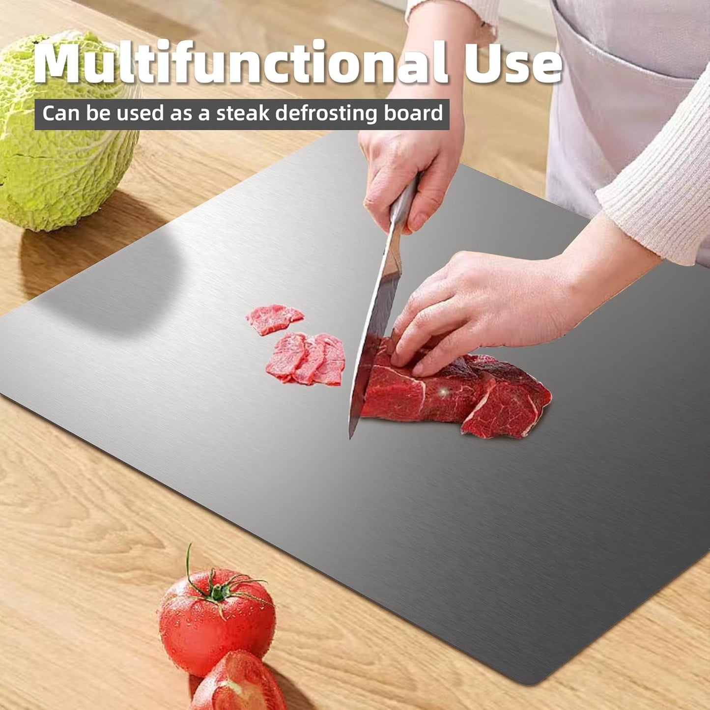 KORVOS Stainless Steel Cutting Board, 15.7" x 11.8" Double-Sided Metal Cutting Board for Kitchen, Chopping Board with Lip&Non-Slip Mat, Easy to Clean, Suitable for Meat, Fruits&Baking