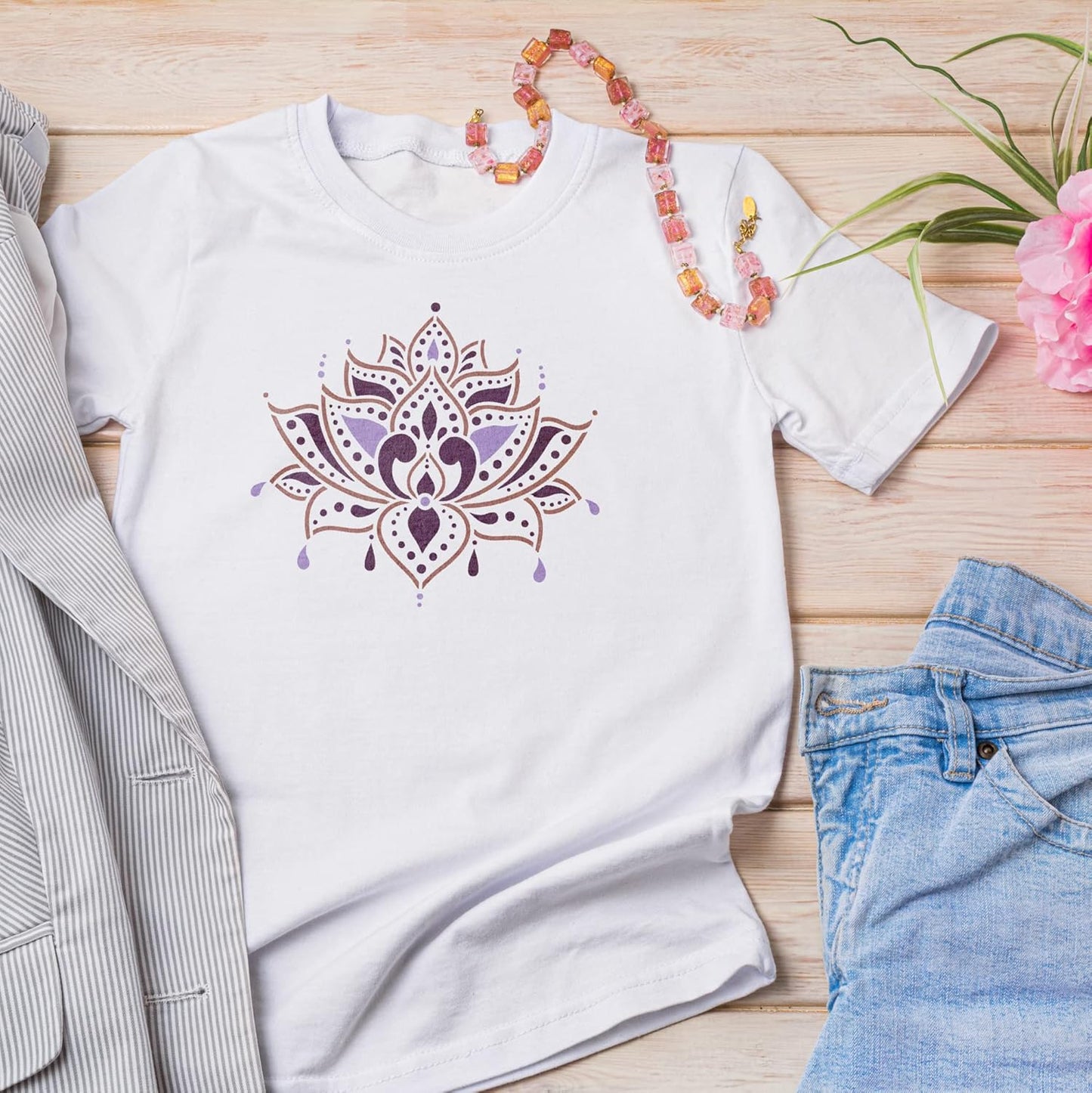 NAKLEO Painting Stencil for Crafts A3 11.8” x 16.5”, Indian Lotus Flower Pattern, Reusable Plastic DIY & Scrapbooking Drawing Template, Decoupage Art Home Decor, Wall Wood Fabric Furniture