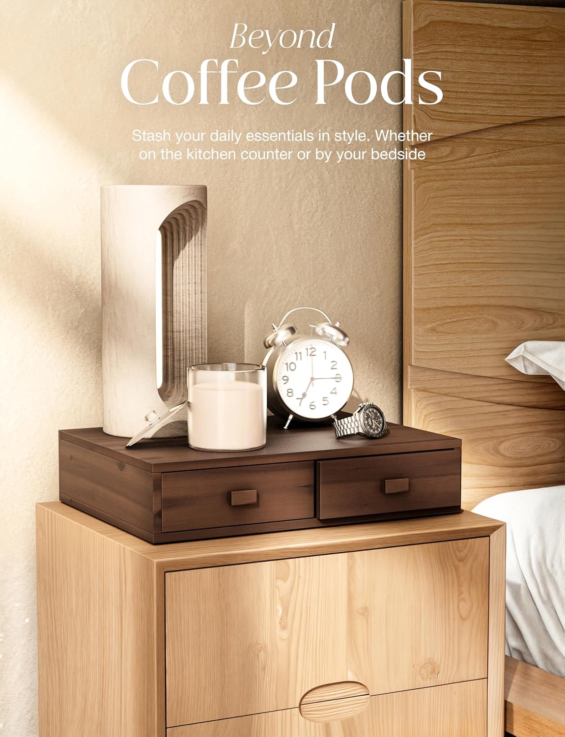 Tinamo Acacia Wood Coffee Pod Storage Drawer for K-cup Holder, Coffee Pod Drawer for Nespresso Pods Holder - Coffee Pod Holder with Drawers, Coffee Station Organizer for K Pod Holder (Walnut color)