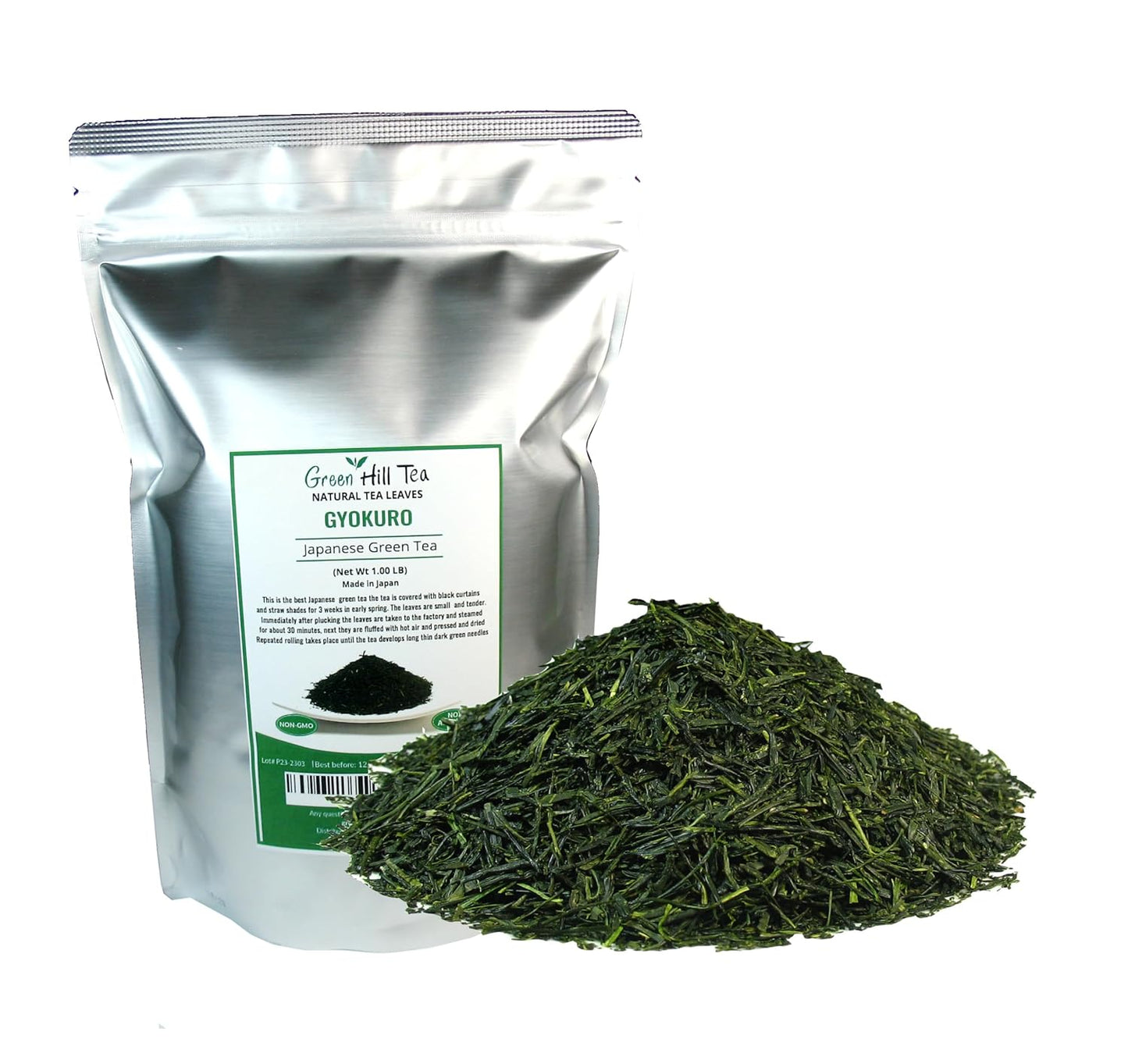 Greenhilltea Premium Gyokuro Japanese Green Tea finest green tea loose leave tea - 1 LB Tea Bag.